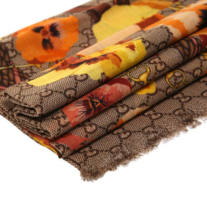 Gucci - Beige/Orange GG Floral Print Wool Scarf