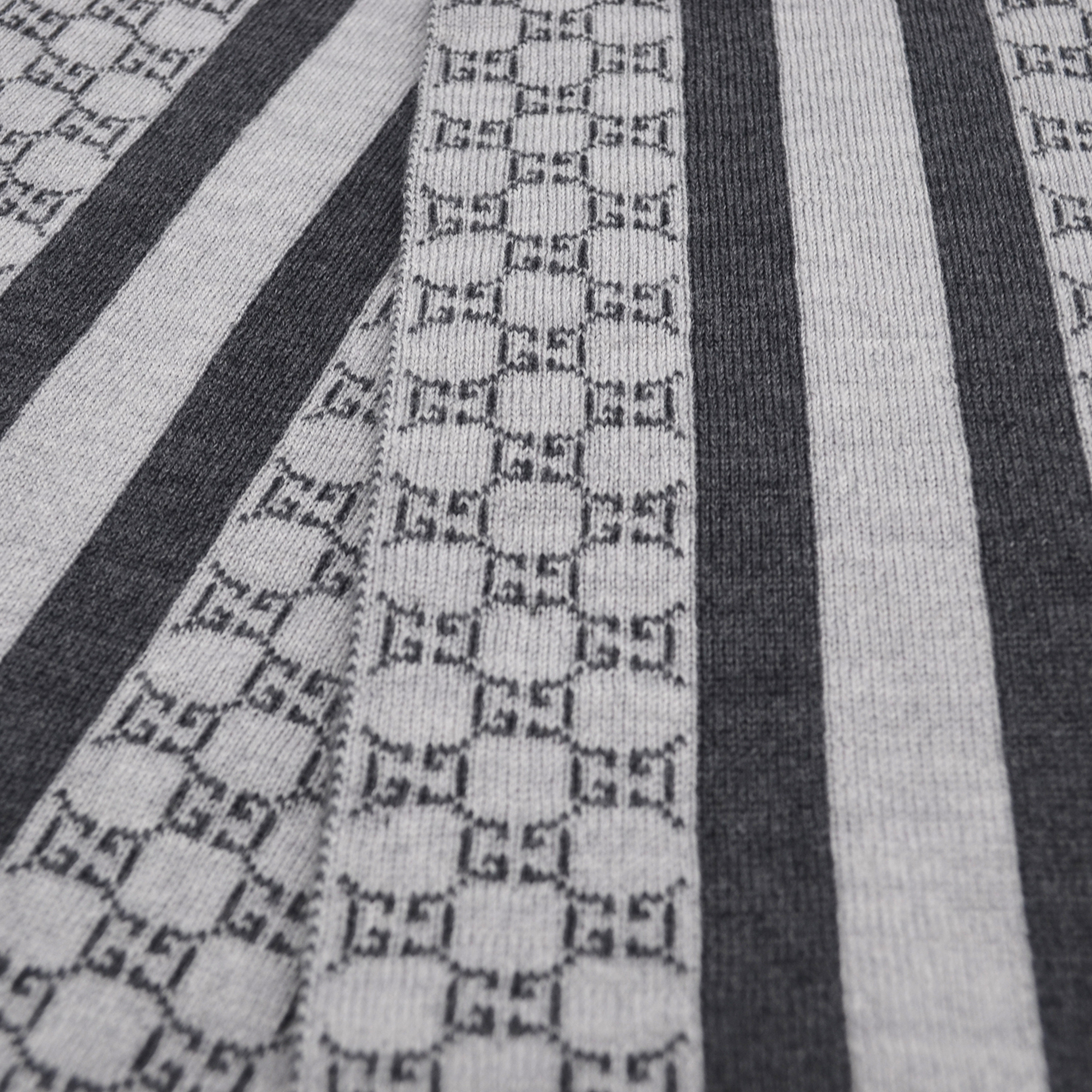 Gucci - Grey/Black GG Monogram Web Stripe Wool Scarf